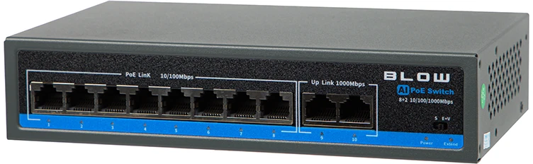 Šakotuvas Blow Pūtimas Jungiklis 8×PoE 100Mb 100W BL-SW10-8P