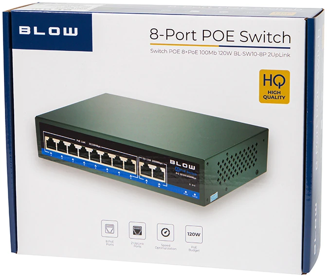 Šakotuvas Blow Pūtimas Jungiklis 8×PoE 100Mb 100W BL-SW10-8P