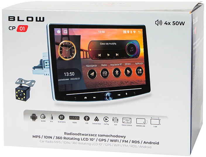 Automagnetola Radijas BLOW CP01 1DIN 10" Android/WiFi/GPS/CARPLAY SWIVEL