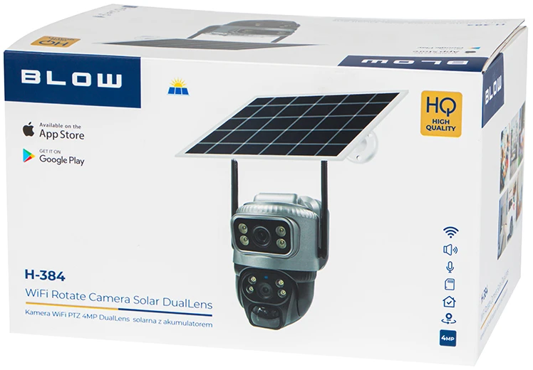 BLOW WiFi PTZ 4MP H-384 dviejų objektyvų saulės energija varoma kamera su baterija
