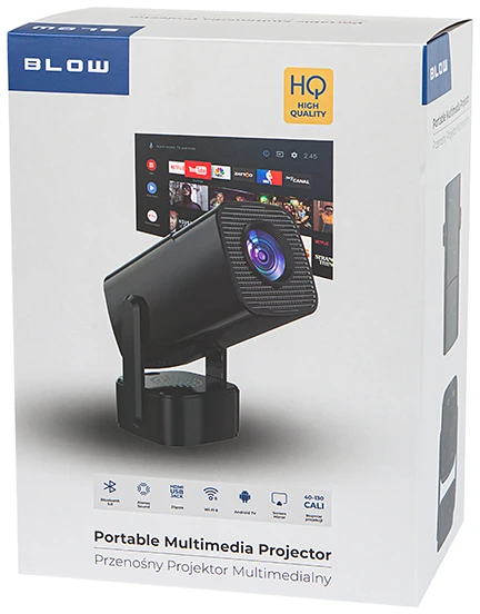 BLOW AndroidTV HD Cinema SOUND nešiojamas projektorius + Juodas dėklas