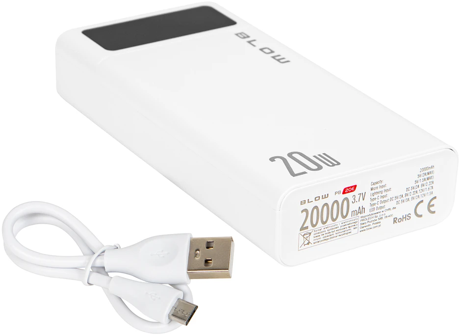 81-148# Blow Išorinė baterija 20000mAh QC+PD PB20E balta