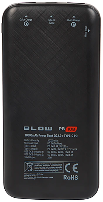 Blow Išorinė baterija 10000mAh QC PB10B JUODA