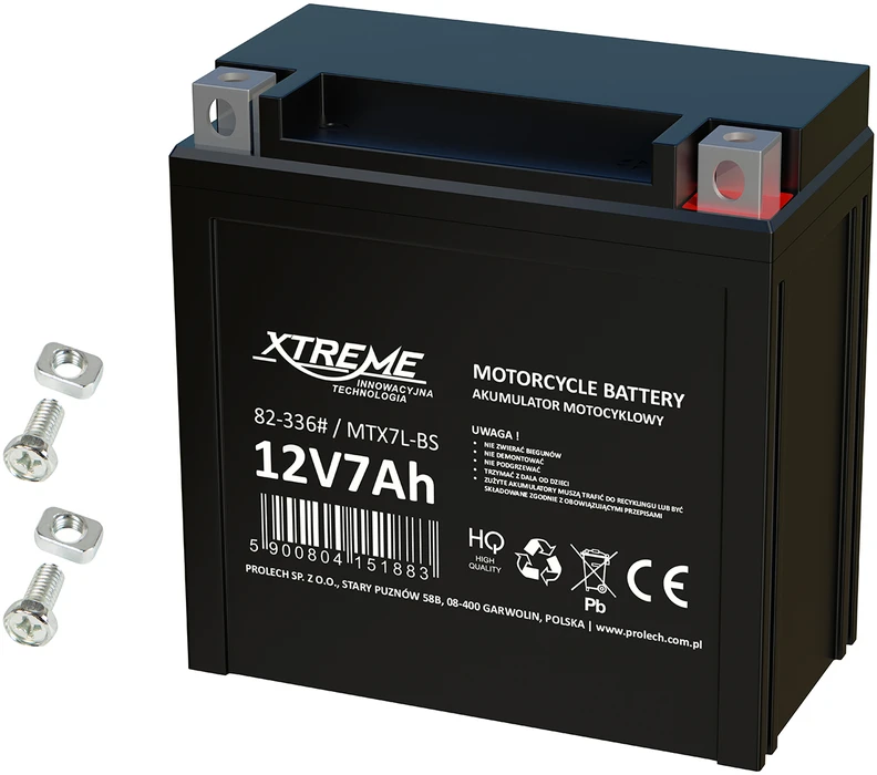 82-336# Motociklo akumuliatorius 12V 7Ah XTREME dešinysis +