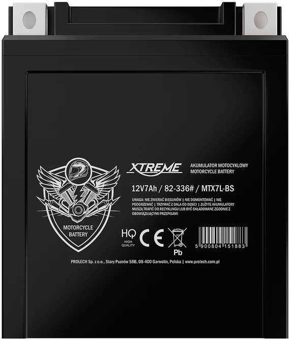 82-336# Motociklo akumuliatorius 12V 7Ah XTREME dešinysis +