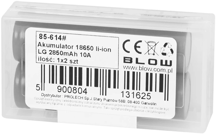 85-614# 18650 ličio jonų akumuliatorius LG 2850 10A 2 vnt. 3,6 V + dėžutė dviem akumuliatoriams