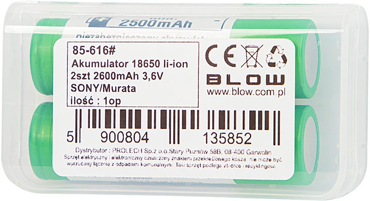 85-616# 18650 ličio jonų akumuliatoriai, 2 vnt., 2600 mAh, 3,6 V, „Sony“ / „Murata“
