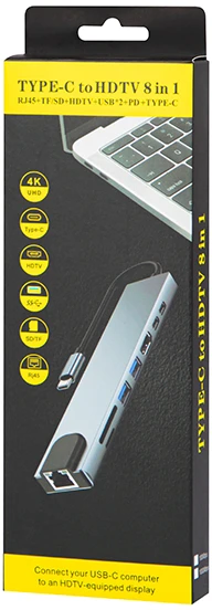 Blow USB-C šakotuvas RJ45 + HDMI 100W tinklo adapteris K-08