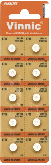 8727# AG baterijos, 3 lizdinės plokštelės, l736 lr41, vininis, 10 vnt.