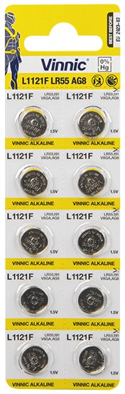 Vinnic L1121F LR55 AG8 baterijos 10 vnt. pakuotė