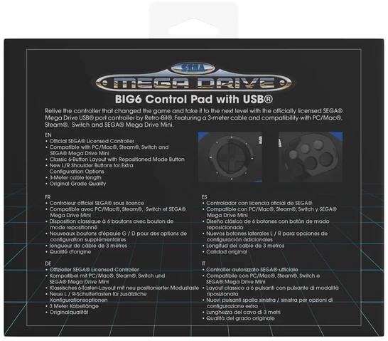 8Bitdo „Retro-Bit“ – „SEGA MD BIG6“ žaidimų pultas, USB