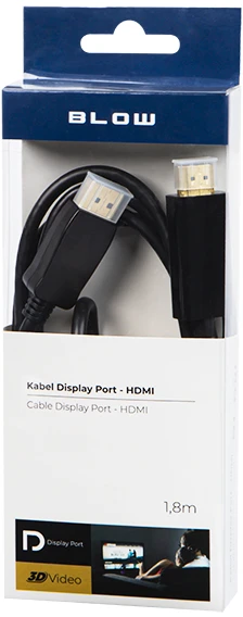 Blow Kabelis HDMI - DisplayPort 1,8m