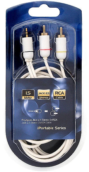 Audio laidas 2.5mm Jack į 2xRCA baltas, 1.5 m