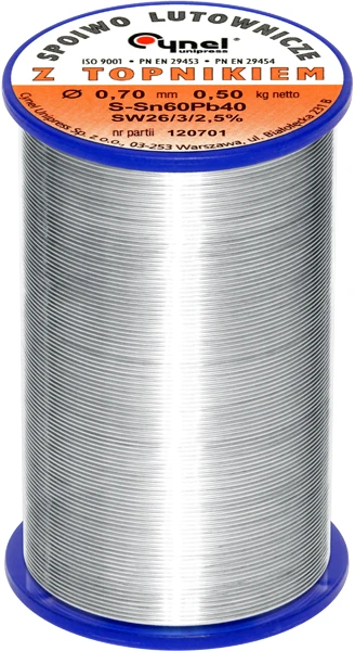 Lydmetalis su fliusu 0.70mm 500g Sn60Pb40 CYNEL