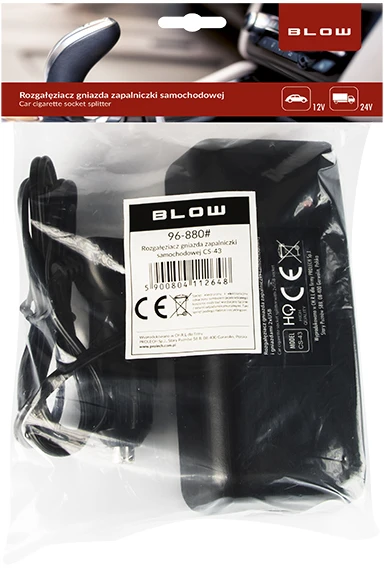 Blow Automobilinio žiebtuvėlio skirstytuvas 1x kištukas 3x lizdas + 2xUSB CS-43