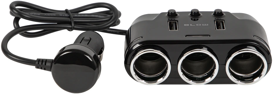 Blow Automobilio cigarečių žiebtuvėlio skirstytuvas 1xKIŠTUKAS/3xLIZDAI+2xUSB CS-35 laidas