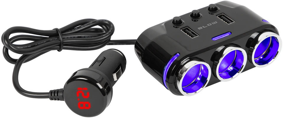 Blow Automobilio cigarečių žiebtuvėlio skirstytuvas 1xKIŠTUKAS/3xLIZDAI+2xUSB CS-35 laidas