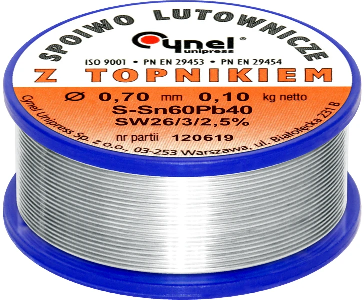 9632# Lydmetalis su fliusu CYNEL Sn60Pb40 SW26 0.70mm 100g