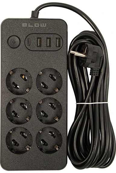 Blow PS-650 6 lizdų tinklo ilgintuvas 3xUSB 1xUSB-C 5m juodas 2x1mm