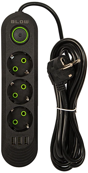 Blow PS-320 3 lizdų 3xUSB tinklo ilgintuvas 2m juodas 2x1mm
