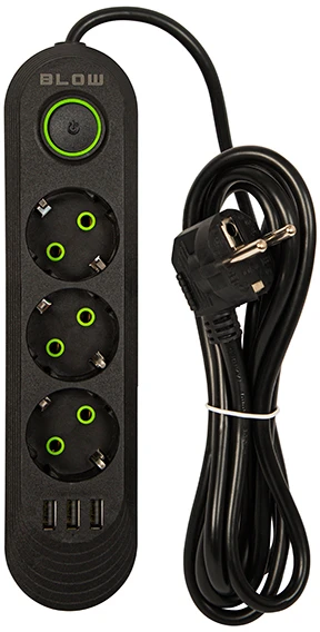 Blow PS-330 3 lizdų 3xUSB tinklo ilgintuvas 3m juodas 2x1mm