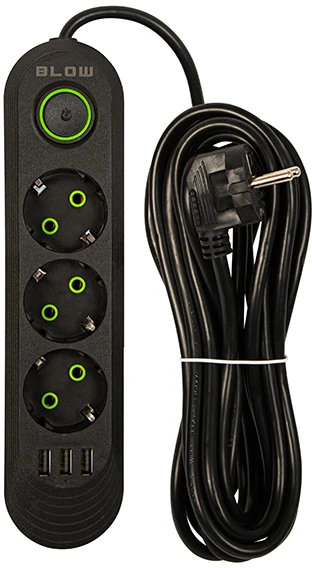 Blow PS-350 3 lizdų 3xUSB maitinimo prailginimo kabelis 5m juodas 3x1mm
