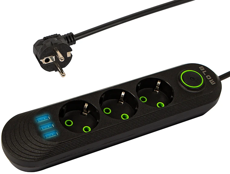 Blow PS-350 3 lizdų 3xUSB maitinimo prailginimo kabelis 5m juodas 3x1mm