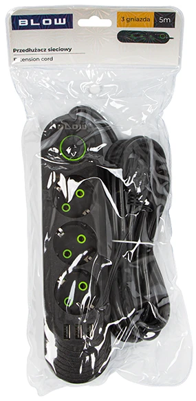 Blow PS-350 3 lizdų 3xUSB maitinimo prailginimo kabelis 5m juodas 3x1mm