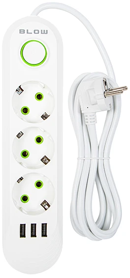 Blow PS-320 3 lizdų 3xUSB tinklo ilgintuvas 2m baltas 2x1mm