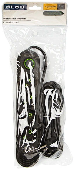 Blow PS-420 4 lizdų 3xUSB tinklo ilgintuvas 2m juodas 2x1mm