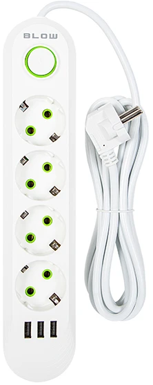 Blow PS-430 4 lizdų 3xUSB tinklo ilgintuvas 3m baltas 2x1mm