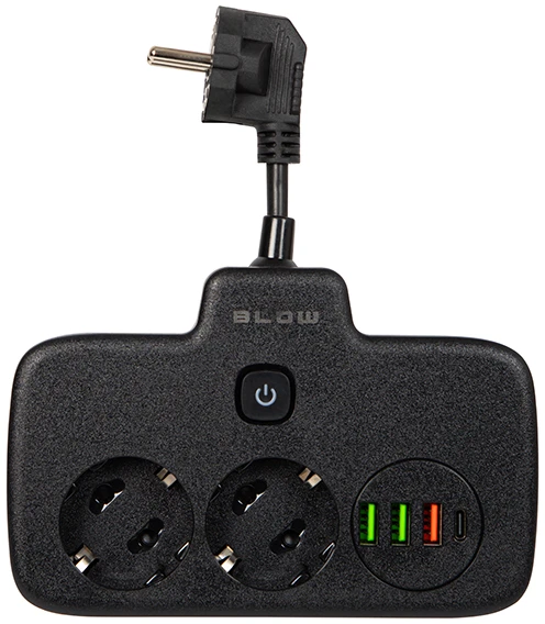 Blow PS-310U skirstytuvas 3 lizdai 3xUSB 0.1m juodas 2x1mm ilgintuvas