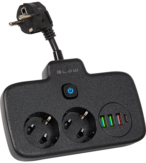 Blow PS-310U skirstytuvas 3 lizdai 3xUSB 0.1m juodas 2x1mm ilgintuvas