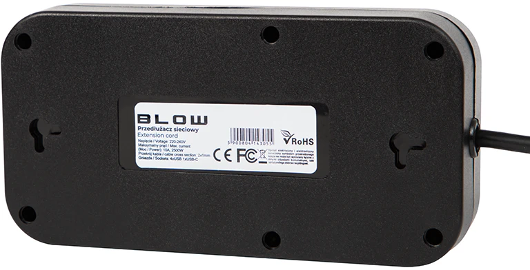 Blow PS-350U 3 lizdų tinklo ilgintuvas 4xUSB 1xUSB-C 5m juodas 2x1mm