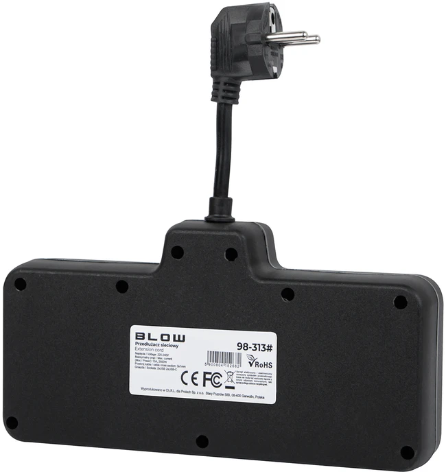 Blow PS-310 skirstytuvas, 3 lizdai + 2xUSB + 2xUSB-C, 0.1 m, juodas, 3x1 mm prailginimo laidas