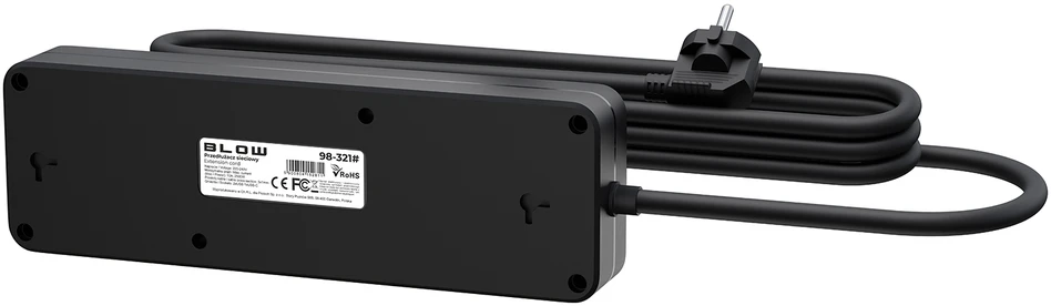 Blow PS-450M maitinimo prailginimo kabelis su 4 lizdais, 2xUSB+USB-C, 3m, juodas, 3x1mm