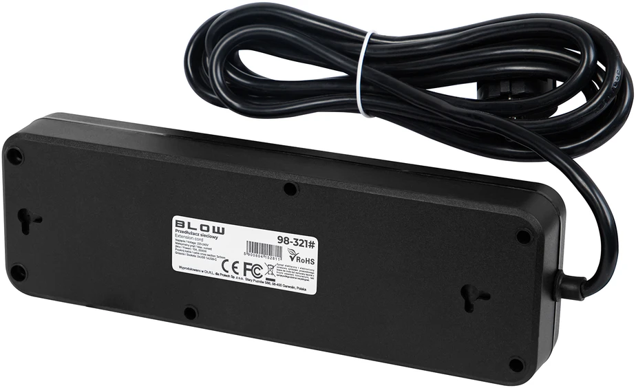 Blow PS-450M maitinimo prailginimo kabelis su 4 lizdais, 2xUSB+USB-C, 3m, juodas, 3x1mm