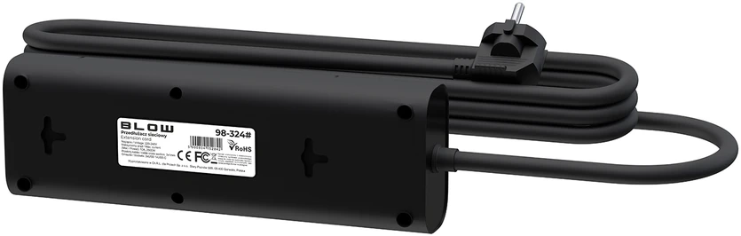 Blow PS-350T 3 lizdų maitinimo prailginimo kabelis 3xUSB+USB-PD 3m juodas 3x1mm