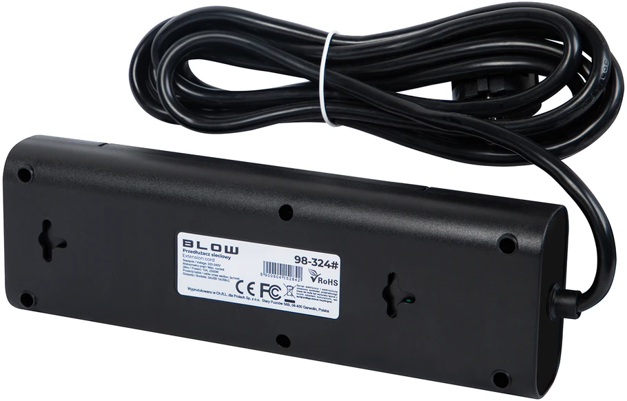 Blow PS-350T 3 lizdų maitinimo prailginimo kabelis 3xUSB+USB-PD 3m juodas 3x1mm