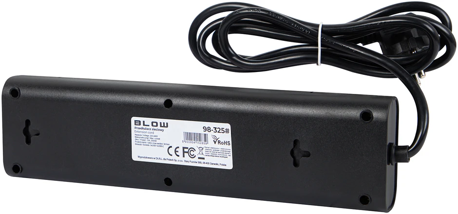 Blow PS-450T 4 lizdų maitinimo prailginimo kabelis 3xUSB+USB-PD 1.5m juodas 3x1mm