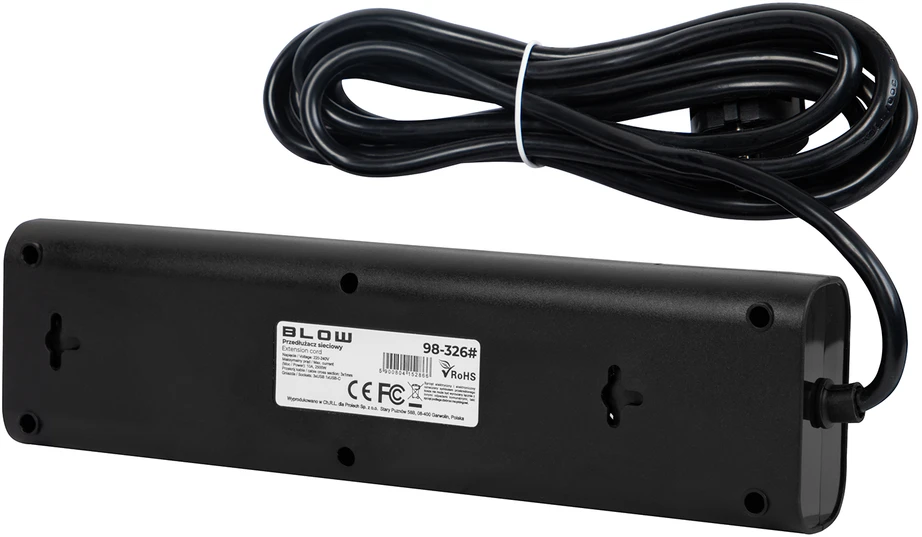 Blow PS-450T 4 lizdų maitinimo prailginimo kabelis 3xUSB+USB-PD 3m juodas 3x1mm