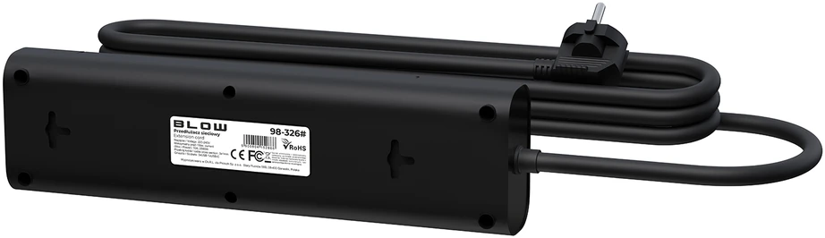 Blow PS-450T 4 lizdų maitinimo prailginimo kabelis 3xUSB+USB-PD 3m juodas 3x1mm