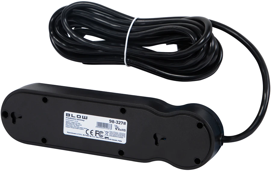 Blow PS-340 3 lizdų maitinimo prailginimo kabelis 2xUSB+USB-C 5m juodas 3x1mm