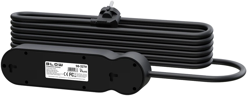 Blow PS-340 3 lizdų maitinimo prailginimo kabelis 2xUSB+USB-C 5m juodas 3x1mm