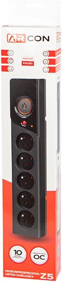 ARMAC Surge Protector Z5 1,5m 5x prancūziški lizdai 10A kabelių laikiklis juodas