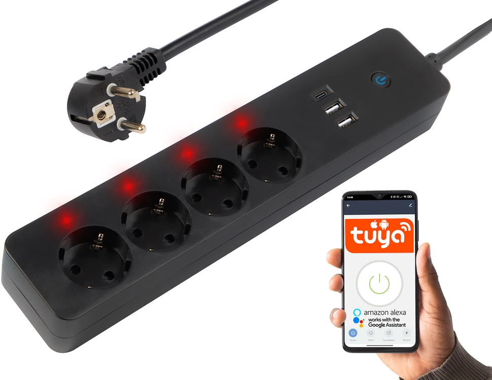 Blow Išmanusis maitinimo laidininkas Juodas 1.5 m 2xUSB+USB-C WiFi TUYA