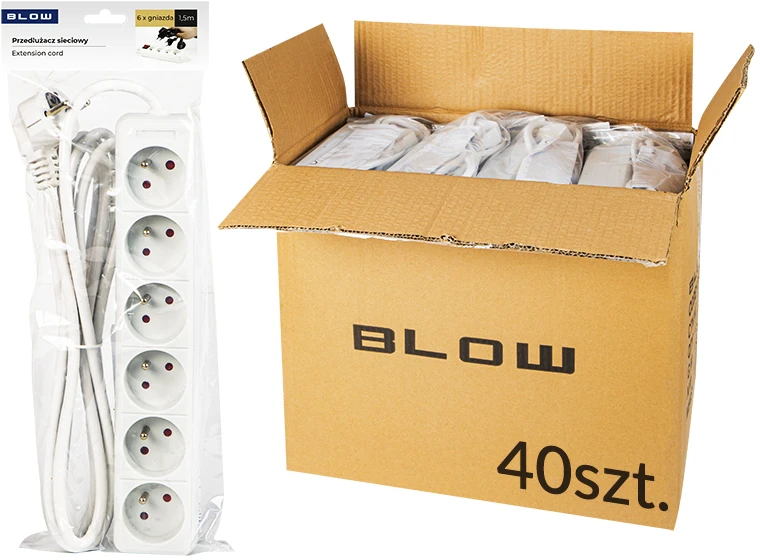 98-520# Pr-670p 6 lizdų ilgintuvas su įžeminimu 1,5 m, baltas, 3x1,5 mm, pakuotė