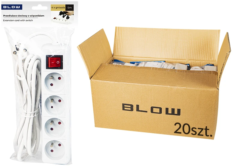 98-536# Prailgintuvas pr-470wsp 4 lizdų su įžeminimu + jungikliu 5m baltas 3x1.5mm pakuotė