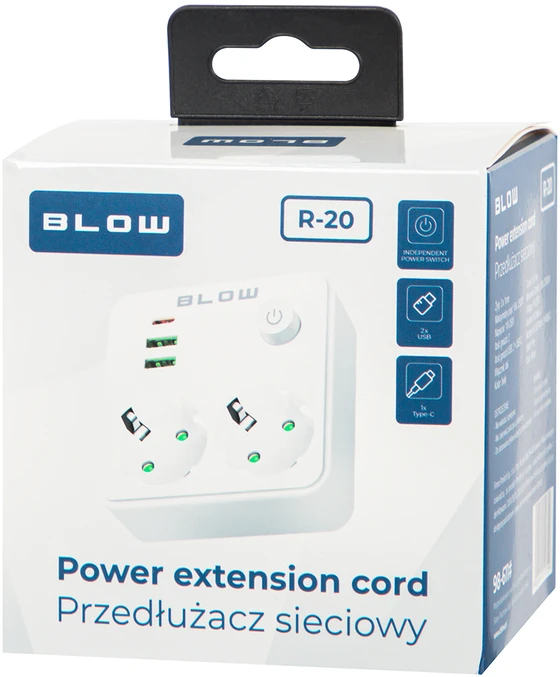 Blow Skirstytuvas R-20 PR 2 LIZDAI + 2 USB + USB-C, juodas