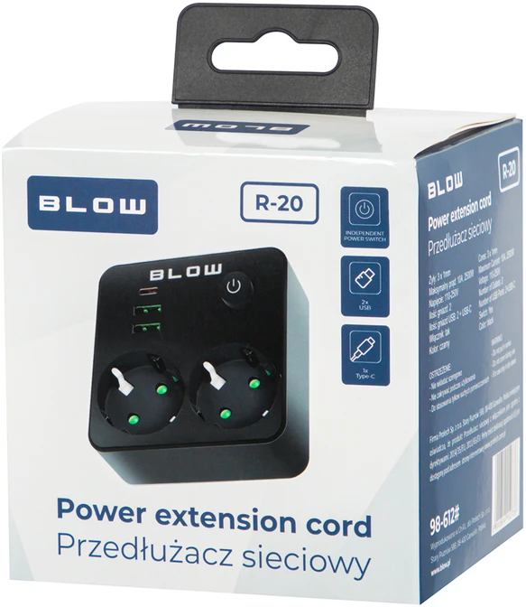 Blow Skirstytuvas R-20 PR 2 LIZDAI + 2 USB + USB-C, baltas